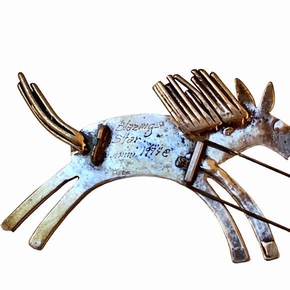 Artisan MIMI Sterling Silver Brooch Pin BLAZING STAR HORSE 1994 Signed - Picture 9 of 10